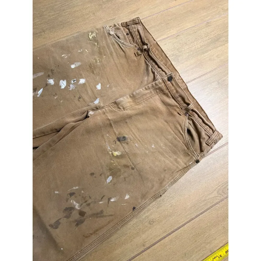 Vintage Dickies work‎ pants mens 38x30 canvas tan paint splatter distressed